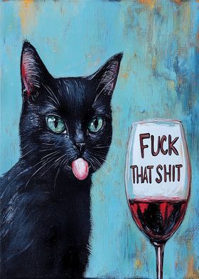 Black Cat &amp; Wine Glass