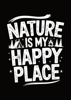 vintage distressed nature is my happy place trip camping outdoor camper camp tent, campfire and pine trees  cute graphic cool design