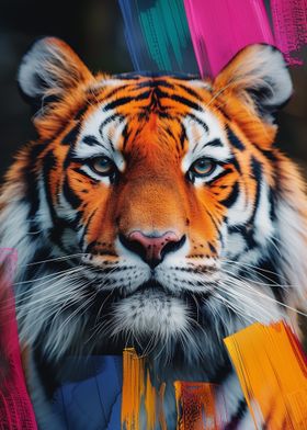 Tiger Portrait with Abstract Strokes