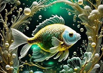 Goldfish in Aquatic Scene