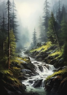 Misty Forest Waterfall