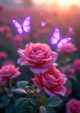 Pink Roses and Butterflies