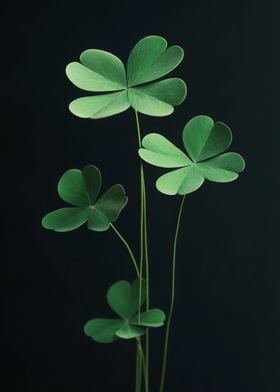 Four-Leaf Clover on Black