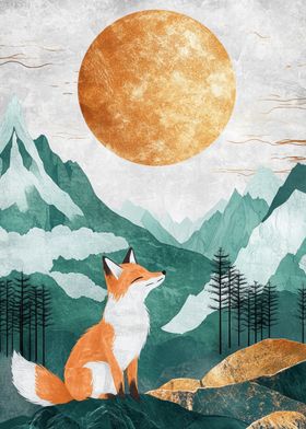 Fox in Mountain Landscape