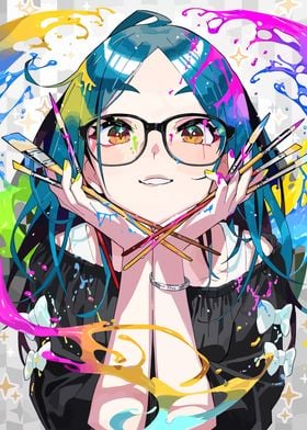 Anime Girl with Paintbrushes