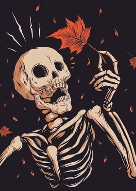 Skeleton with Autumn Leaf