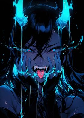 Demon Girl with Blue Liquid