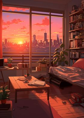 Lofi Sunset Cityscape Room