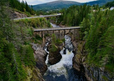 River Bridge and Waterfall