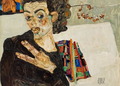 Egon Schiele Self-Portrait Vintage Painting