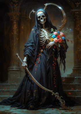 Santa Muerte with Flowers