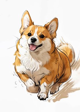 Smiling Corgi Illustration