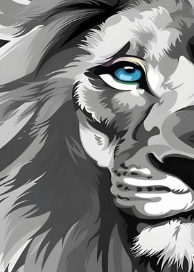 Lion Portrait with Blue Eye