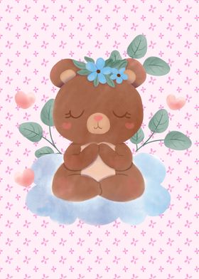 Watercolor Cute Bear Meditating