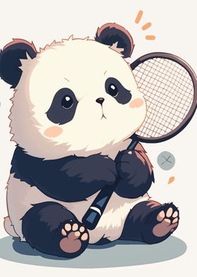 Cute Panda with Tennis Racket