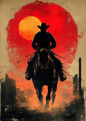 Cowboy Silhouette Sunset