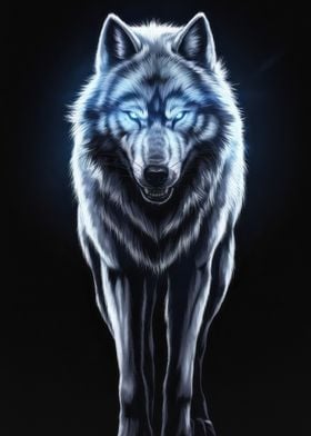 White Wolf with Glowing Eyes