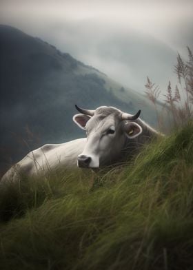 Cow in a Foggy Meadow