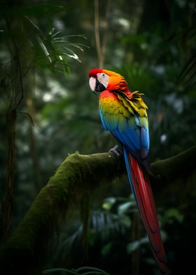 Scarlet Macaw in Rainforest