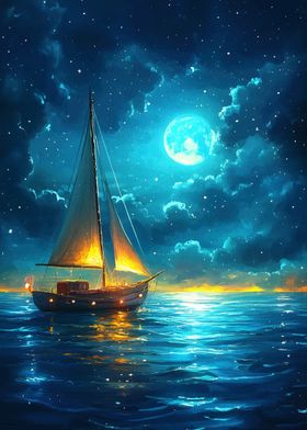 Sailboat Under Moonlight