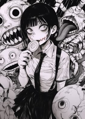 Creepy Anime Girl with Dolls