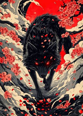 Black Wolf with Red Eyes