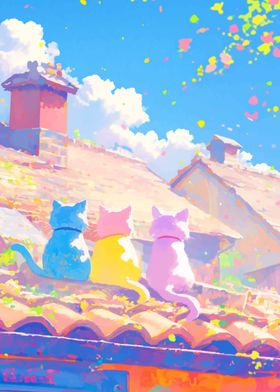 Three Cats on a Roof