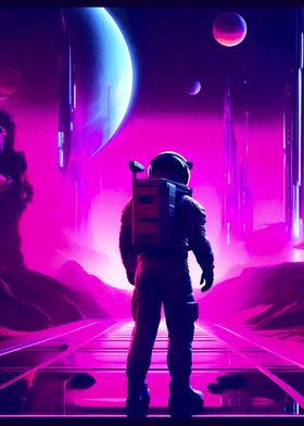 Astronaut in Neon Landscape