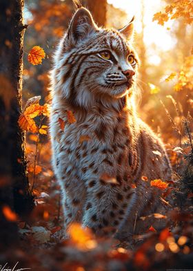 Lynx in Autumn Forest