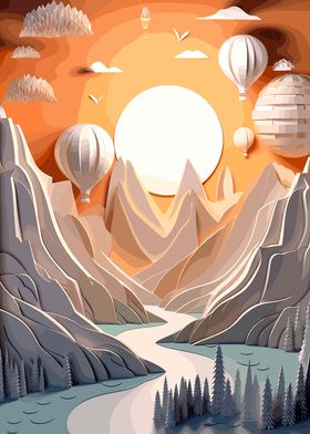 Papercraft Mountain Landscape