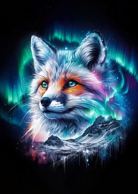 Fox and Aurora Borealis