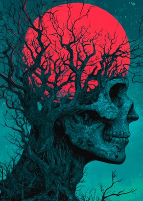 Skull Tree with Red Moon