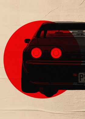 Nissan Skyline Silhouette on Japanese flag