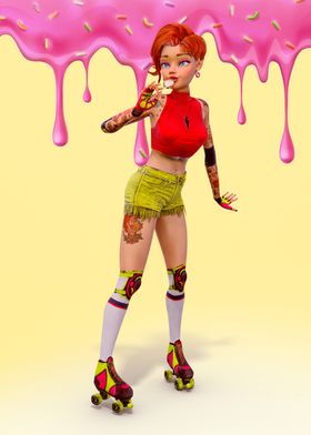 Roller Skating Girl with Candy