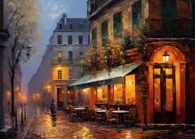 Parisian Cafe at Dusk