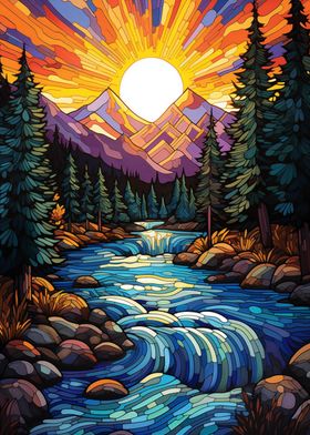 Mountain River Sunset