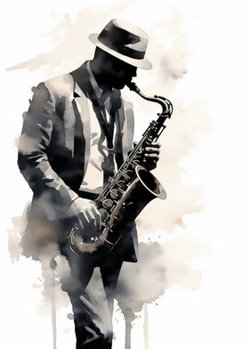 Saxophone Player Watercolor