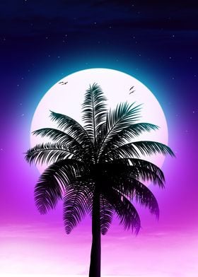 Synthwave palm sunset