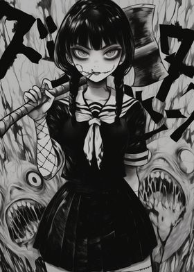 Dark Anime Girl with Axe