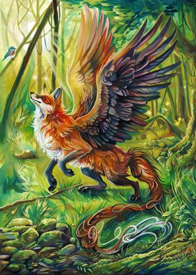 Winged Fox in Forest