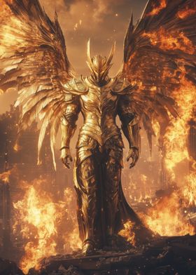 Golden Knight Dragon  in Flames