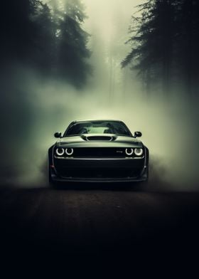 Dodge Challenger in Fog