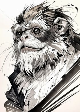 Monkey Portrait in Ink