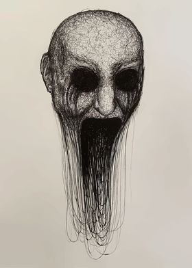 Distorted Face Ink Drawing