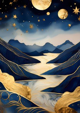 Golden River Under Stars