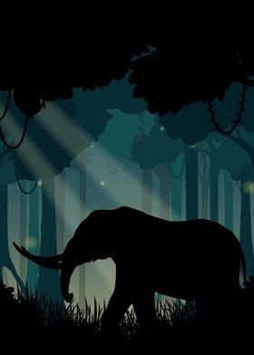 Elephant Silhouette in Forest