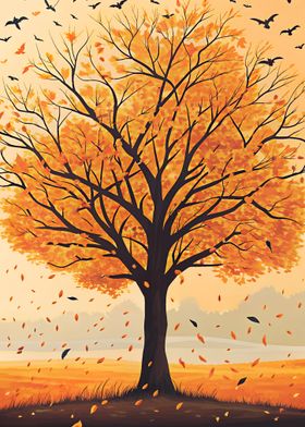 Autumn Tree with birds 