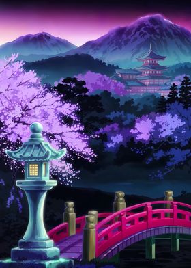 Japanese Garden Night Scene