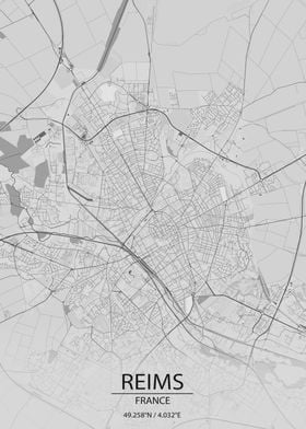 Reims France Light Grey City Map