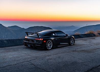 Black Audi R8 at Sunset